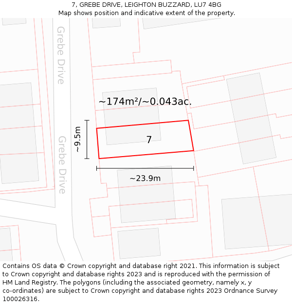 7, GREBE DRIVE, LEIGHTON BUZZARD, LU7 4BG: Plot and title map