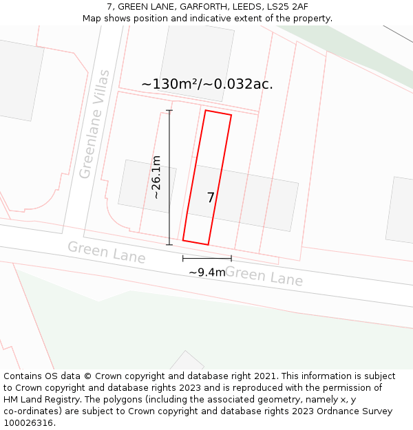 7, GREEN LANE, GARFORTH, LEEDS, LS25 2AF: Plot and title map