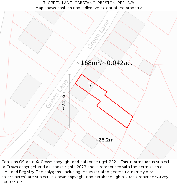 7, GREEN LANE, GARSTANG, PRESTON, PR3 1WA: Plot and title map