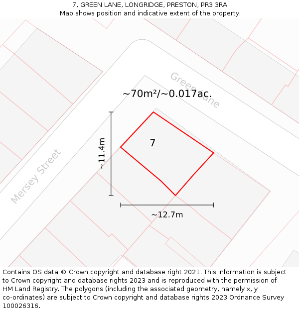 7, GREEN LANE, LONGRIDGE, PRESTON, PR3 3RA: Plot and title map