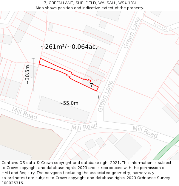 7, GREEN LANE, SHELFIELD, WALSALL, WS4 1RN: Plot and title map