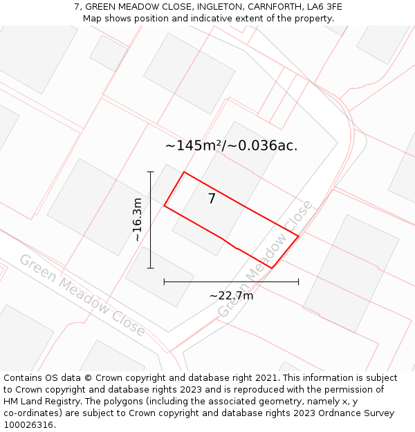 7, GREEN MEADOW CLOSE, INGLETON, CARNFORTH, LA6 3FE: Plot and title map