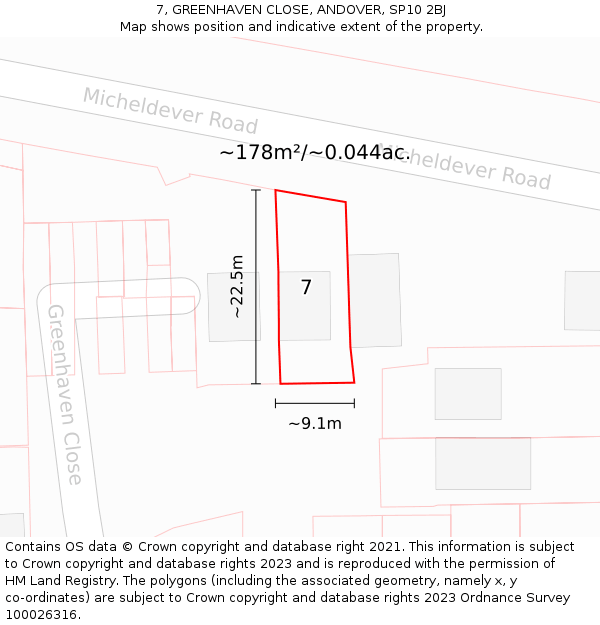 7, GREENHAVEN CLOSE, ANDOVER, SP10 2BJ: Plot and title map