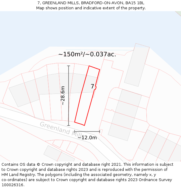 7, GREENLAND MILLS, BRADFORD-ON-AVON, BA15 1BL: Plot and title map