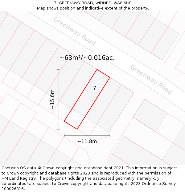 7, GREENWAY ROAD, WIDNES, WA8 6HE: Plot and title map