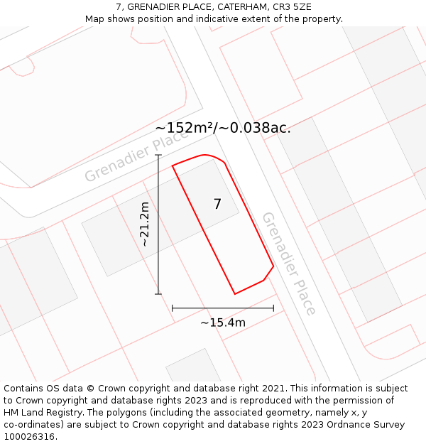 7, GRENADIER PLACE, CATERHAM, CR3 5ZE: Plot and title map
