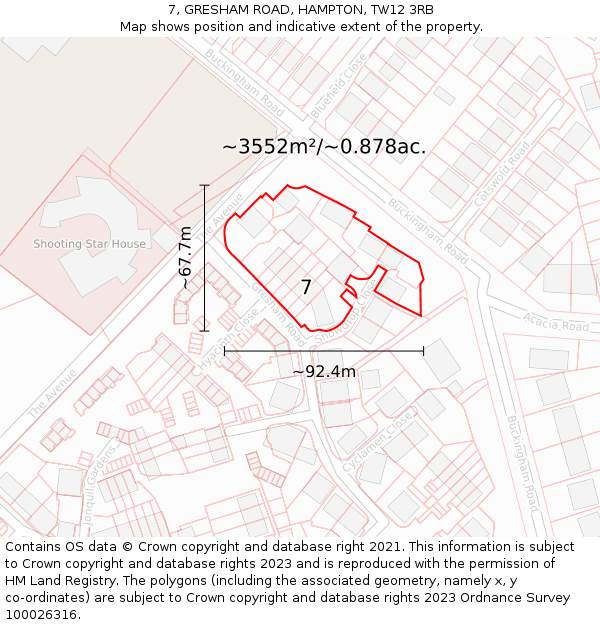 7, GRESHAM ROAD, HAMPTON, TW12 3RB: Plot and title map