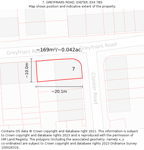 7, GREYFRIARS ROAD, EXETER, EX4 7BS: Plot and title map