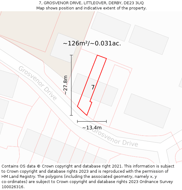 7, GROSVENOR DRIVE, LITTLEOVER, DERBY, DE23 3UQ: Plot and title map