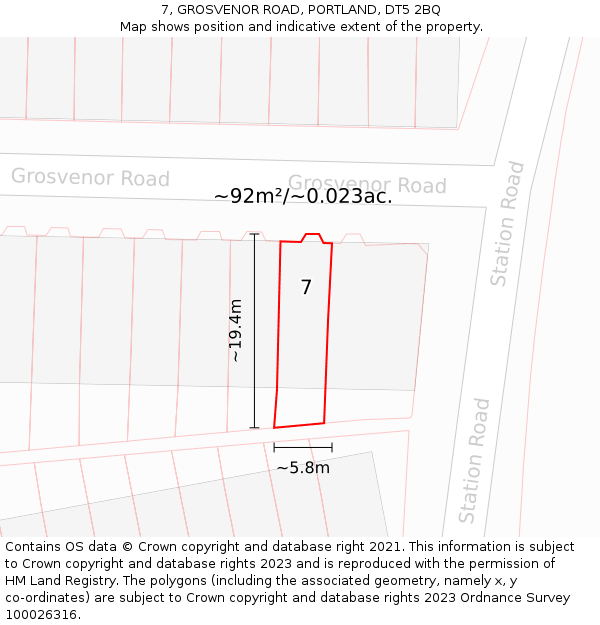 7, GROSVENOR ROAD, PORTLAND, DT5 2BQ: Plot and title map