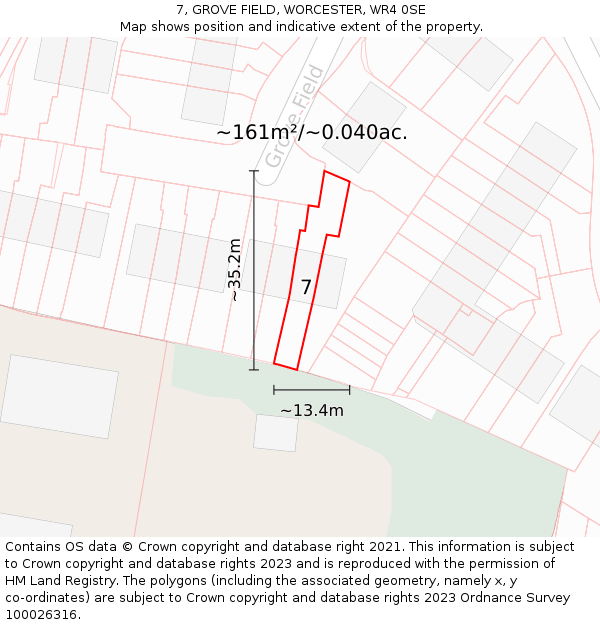 7, GROVE FIELD, WORCESTER, WR4 0SE: Plot and title map