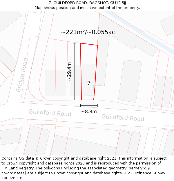 7, GUILDFORD ROAD, BAGSHOT, GU19 5JJ: Plot and title map