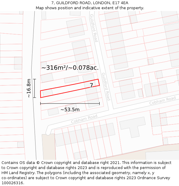 7, GUILDFORD ROAD, LONDON, E17 4EA: Plot and title map