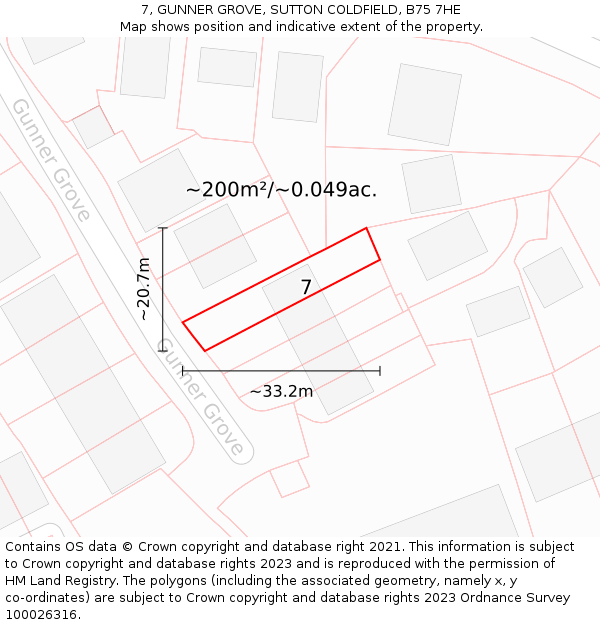7, GUNNER GROVE, SUTTON COLDFIELD, B75 7HE: Plot and title map