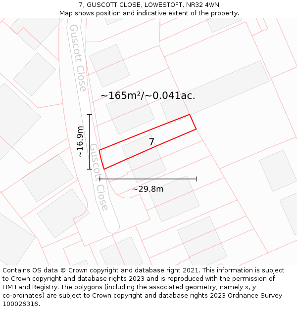 7, GUSCOTT CLOSE, LOWESTOFT, NR32 4WN: Plot and title map