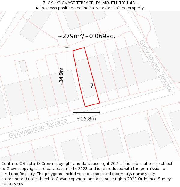 7, GYLLYNGVASE TERRACE, FALMOUTH, TR11 4DL: Plot and title map