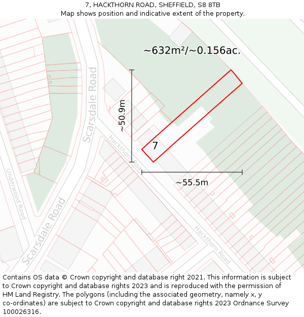 7, HACKTHORN ROAD, SHEFFIELD, S8 8TB: Plot and title map