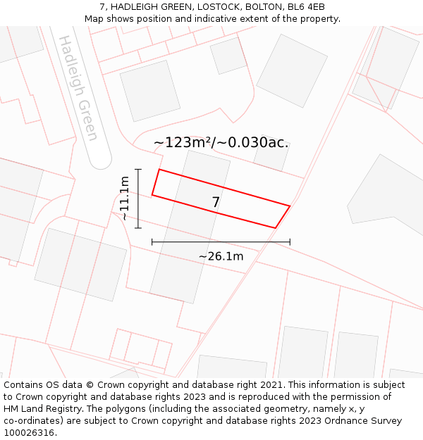 7, HADLEIGH GREEN, LOSTOCK, BOLTON, BL6 4EB: Plot and title map
