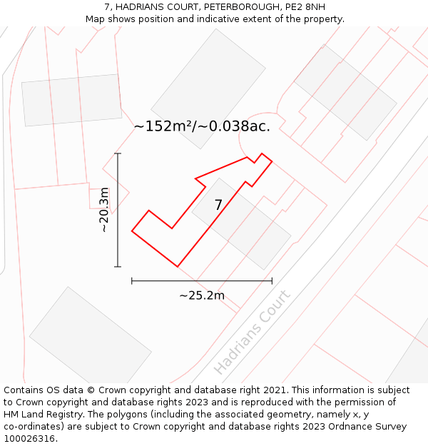 7, HADRIANS COURT, PETERBOROUGH, PE2 8NH: Plot and title map
