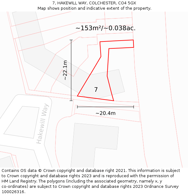 7, HAKEWILL WAY, COLCHESTER, CO4 5GX: Plot and title map
