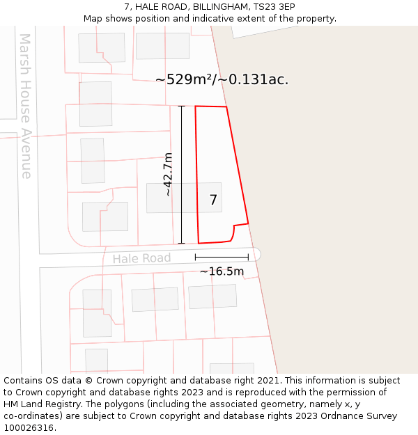 7, HALE ROAD, BILLINGHAM, TS23 3EP: Plot and title map
