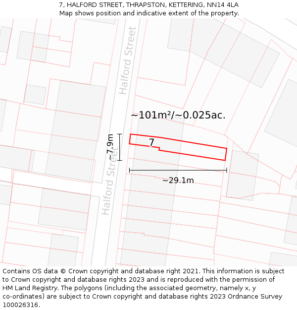7, HALFORD STREET, THRAPSTON, KETTERING, NN14 4LA: Plot and title map