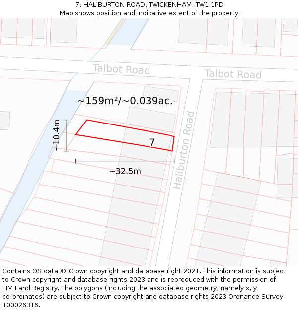 7, HALIBURTON ROAD, TWICKENHAM, TW1 1PD: Plot and title map