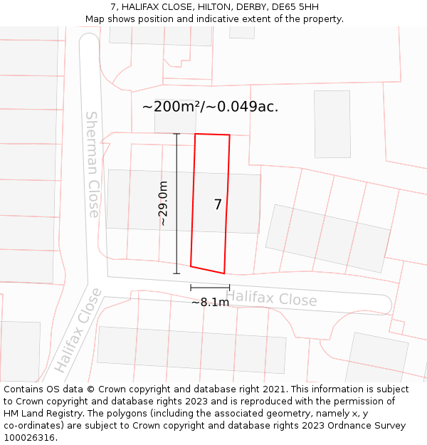 7, HALIFAX CLOSE, HILTON, DERBY, DE65 5HH: Plot and title map