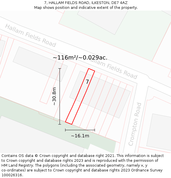 7, HALLAM FIELDS ROAD, ILKESTON, DE7 4AZ: Plot and title map