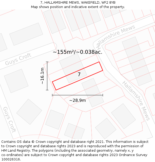 7, HALLAMSHIRE MEWS, WAKEFIELD, WF2 8YB: Plot and title map