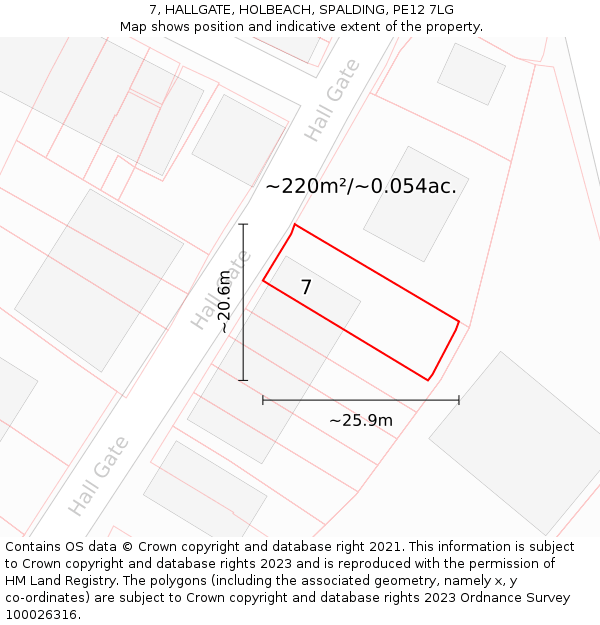 7, HALLGATE, HOLBEACH, SPALDING, PE12 7LG: Plot and title map
