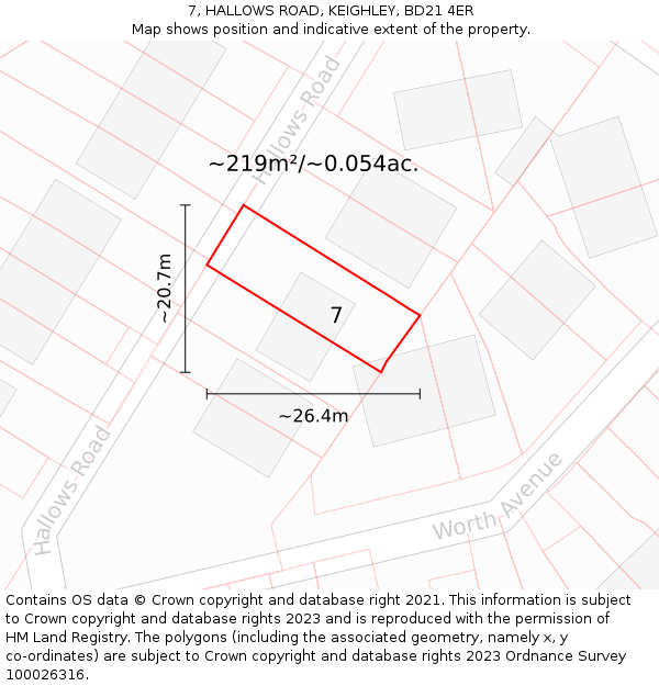 7, HALLOWS ROAD, KEIGHLEY, BD21 4ER: Plot and title map