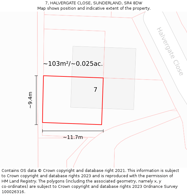7, HALVERGATE CLOSE, SUNDERLAND, SR4 8DW: Plot and title map