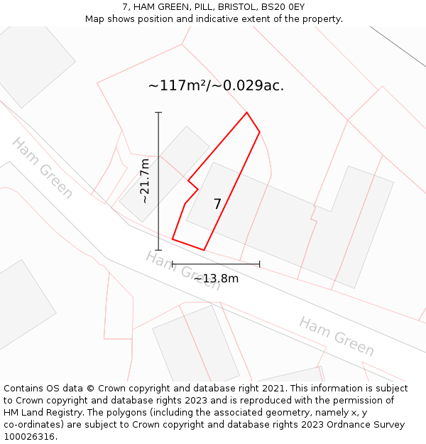 7, HAM GREEN, PILL, BRISTOL, BS20 0EY: Plot and title map