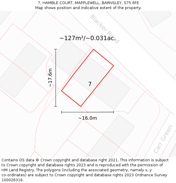 7, HAMBLE COURT, MAPPLEWELL, BARNSLEY, S75 6FE: Plot and title map