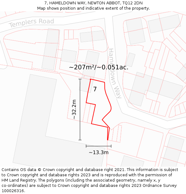 7, HAMELDOWN WAY, NEWTON ABBOT, TQ12 2DN: Plot and title map
