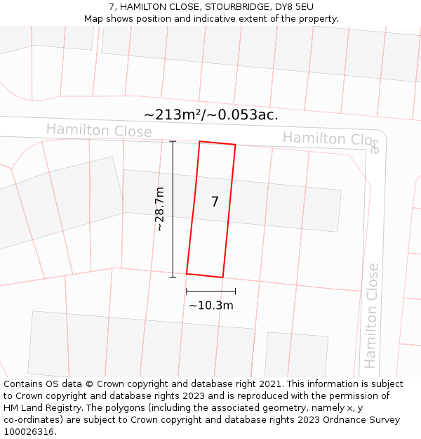 7, HAMILTON CLOSE, STOURBRIDGE, DY8 5EU: Plot and title map