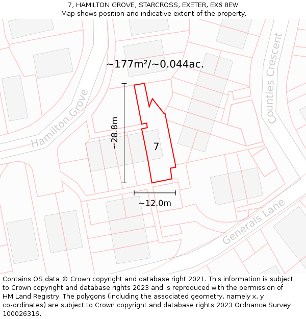 7, HAMILTON GROVE, STARCROSS, EXETER, EX6 8EW: Plot and title map