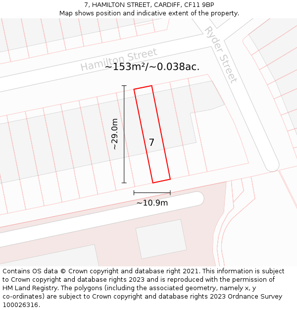 7, HAMILTON STREET, CARDIFF, CF11 9BP: Plot and title map