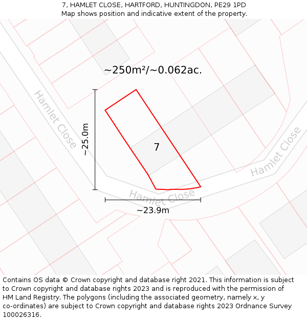 7, HAMLET CLOSE, HARTFORD, HUNTINGDON, PE29 1PD: Plot and title map