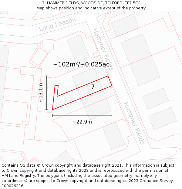 7, HAMMER FIELDS, WOODSIDE, TELFORD, TF7 5GF: Plot and title map