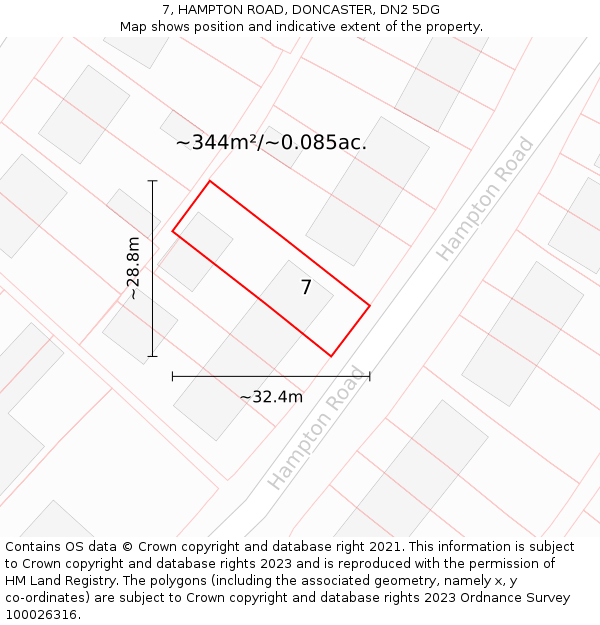 7, HAMPTON ROAD, DONCASTER, DN2 5DG: Plot and title map