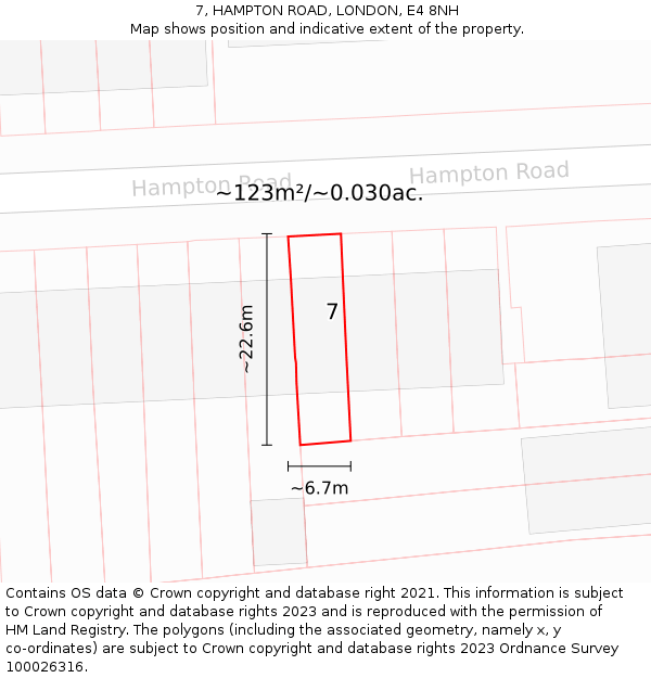 7, HAMPTON ROAD, LONDON, E4 8NH: Plot and title map