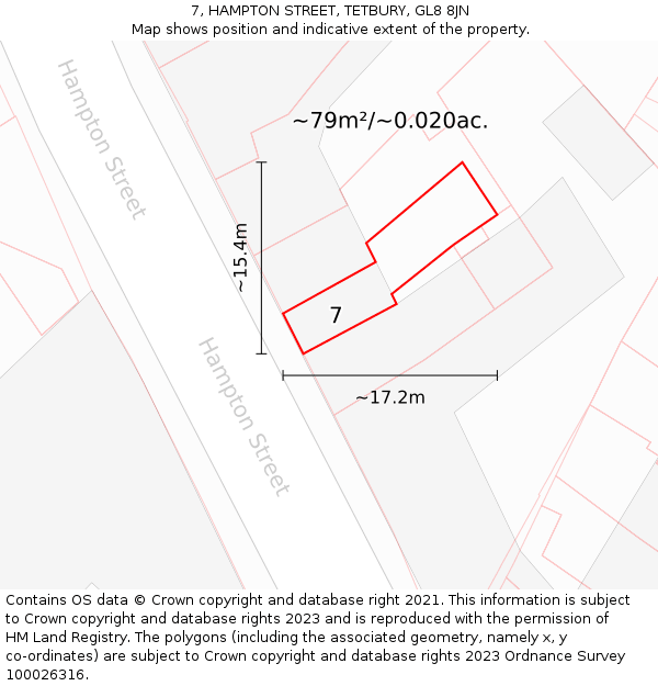7, HAMPTON STREET, TETBURY, GL8 8JN: Plot and title map