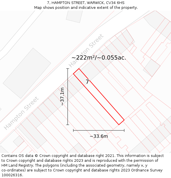 7, HAMPTON STREET, WARWICK, CV34 6HS: Plot and title map