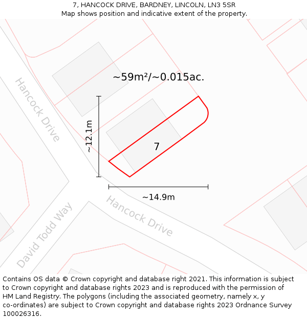 7, HANCOCK DRIVE, BARDNEY, LINCOLN, LN3 5SR: Plot and title map