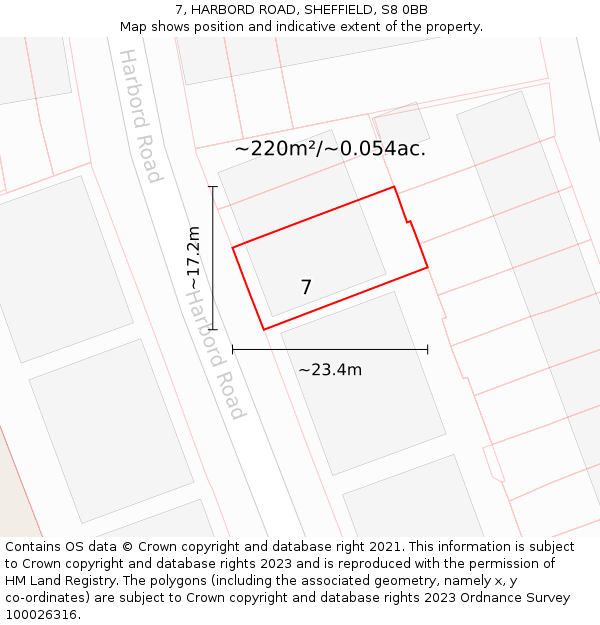 7, HARBORD ROAD, SHEFFIELD, S8 0BB: Plot and title map