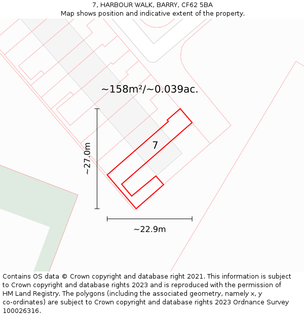 7, HARBOUR WALK, BARRY, CF62 5BA: Plot and title map