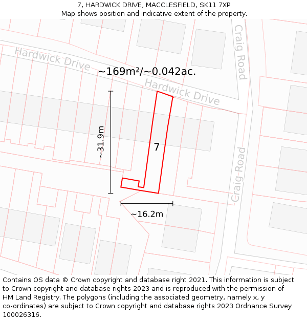 7, HARDWICK DRIVE, MACCLESFIELD, SK11 7XP: Plot and title map
