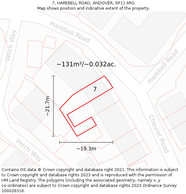 7, HAREBELL ROAD, ANDOVER, SP11 6RG: Plot and title map
